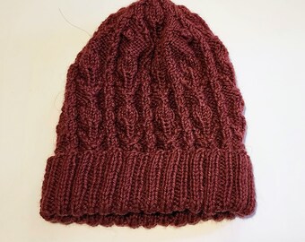Wine Red Wool Flower Beanie Knit, Finished Item, Winter Hat