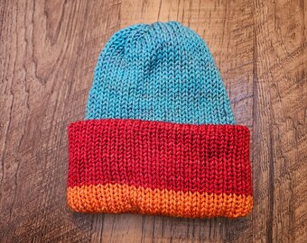 Colorful Reversible Beanie Knit, Finished Item, Winter Hat