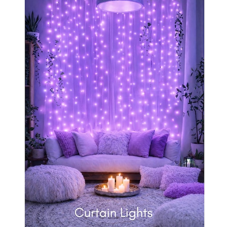 Wedding Backdrop for Reception, Wedding Lighting, Curtain Lights, Wedding Decoration, Table Backdrops, Warm White, Purple, 300 LEDs, 9ftx9ft PURPLE CURTAINS