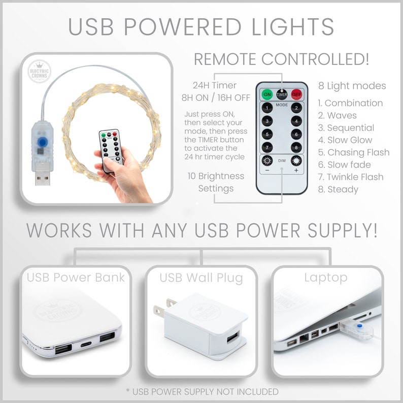 Guirnalda de luces, regalo para decoración del hogar, regulable, luces con temporizador, guirnaldas de luces USB con control remoto, 8 modos de centelleo, 16 pies, 33 pies, 10 m, enchufe universal. imagen 5