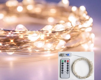 Guirlande lumineuse, cadeau déco, intensité variable, lumières avec minuterie, guirlande lumineuse USB avec télécommande, 8 modes de scintillement, 16 pi, 33 pi, 10 m, prise universelle !