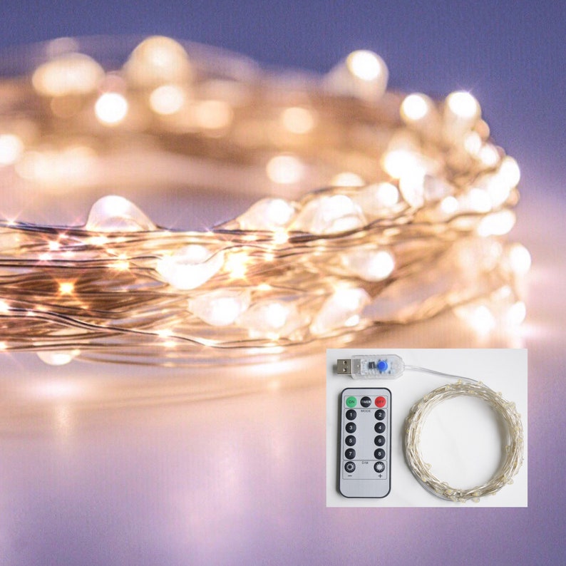 String Lights, Home Decor Gift, Dimmable, Lights with Timer, USB Fairy Lights with Remote, 8 Twinkle Modes, 16ft, 33ft, 10m, Universal Plug! WARMWHITE-SilverWire