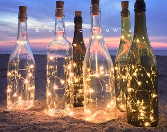 Backyard Wedding Decor, Wedding table decor, Outdoor party, Dinner table, Lighting, Patio party, LED String lights *Wine bottles not incl
