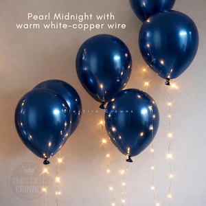 Anniversary Party Decor, Anniversary Balloons, 50th Anniversary, Wedding Balloons, Gold, Silver, 12", 17", Balloons with Floating Lights! 12" Pearl Midnight