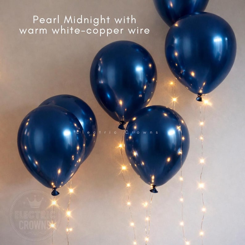 Anniversary Party Decor, Anniversary Balloons, 50th Anniversary, Wedding Balloons, Gold, Silver, 12", 17", Balloons with Floating Lights! 12" Pearl Midnight