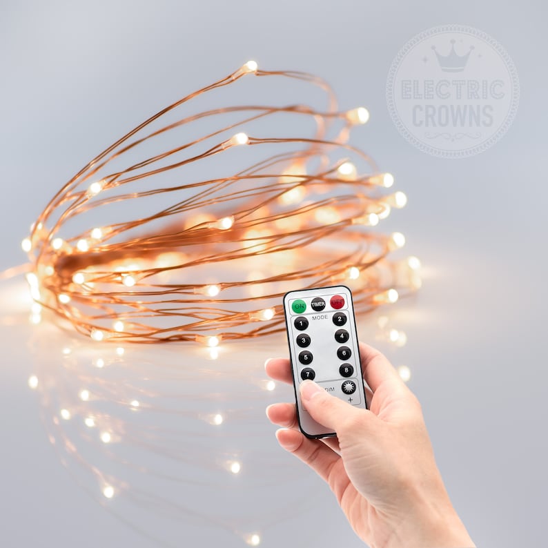 Guirnalda de luces, regalo para decoración del hogar, regulable, luces con temporizador, guirnaldas de luces USB con control remoto, 8 modos de centelleo, 16 pies, 33 pies, 10 m, enchufe universal. WARMWHITE-CopperWire