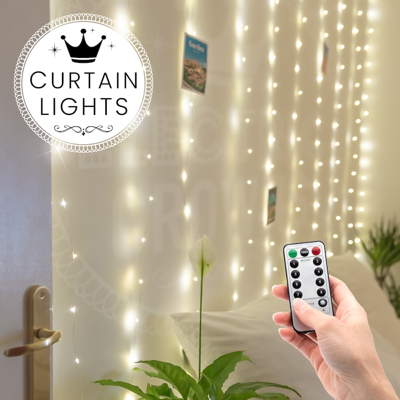 Curtain Lights, Lights for Bedroom, Fairy Lights Curtain, Indoor String Lights, Window Lights, 9.8ft x 9.8ft, USB Powered, 300 LEDs, 8 Modes image 1