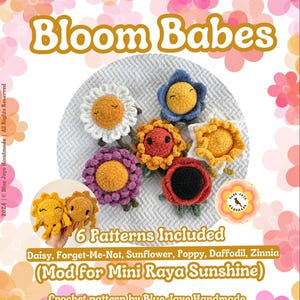 Bloom Babes Mod - 6 patrones / Mod de flores para Mini Raya Sunshine / Patrón de crochet de flor caprichosa para amigurumi