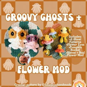 No-Sew Groovy Ghosts Mit Blumen Mod Häkelanleitung | Willa und Irrlicht | Blüte und Knospe | Gespenst | Blume | Wunderlich | Amigurumi | Frühling