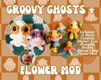 No-Sew Groovy Ghosts With Flower Mod Crochet Pattern | Willa and Wisp | Bloom and Bud | Ghost | Flower | Whimsical | Amigurumi | Spring