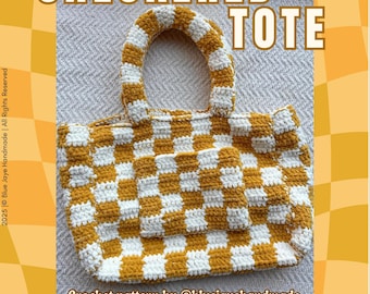 Fourre-tout à carreaux au crochet | fourre-tout personnalisable | Cabas à carreaux | Chèques | Modèle de sac au crochet