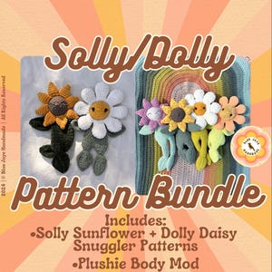 Lot de motifs Solly/Dolly | Comprend Solly Sunflower, Dolly Daisy et un body en peluche | Peluche fleurie | Câlin | Fantastique