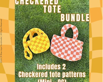 Lot de motifs au crochet fourre-tout à carreaux | Comprend 2 motifs | fourre-tout personnalisable | Cabas à carreaux | Chèques | Modèle de sac au crochet