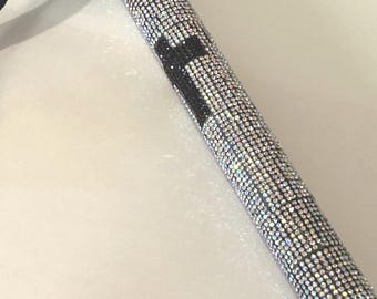 Bedazzled Rhinestone Folding Cane, Silver Diamanté, Adjustable