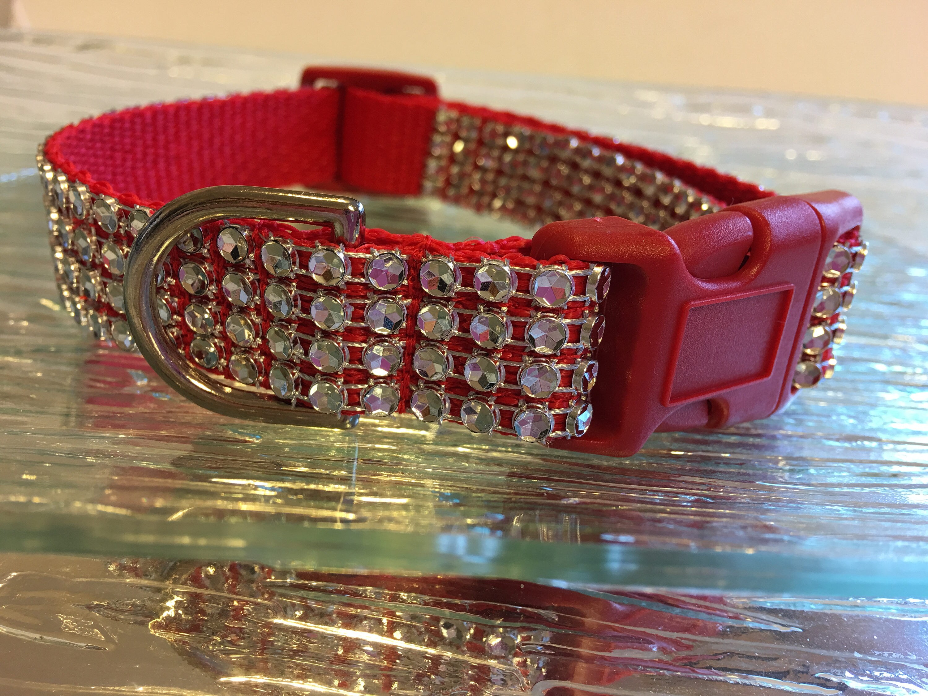 Silver Rhinestone Bling Puppy Dog Collars Red Backing Elegant Etsy