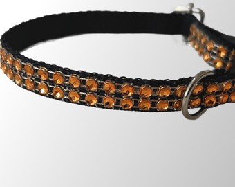Copper Orange Bling Puppy Collar, Adjustable, Machine Washable