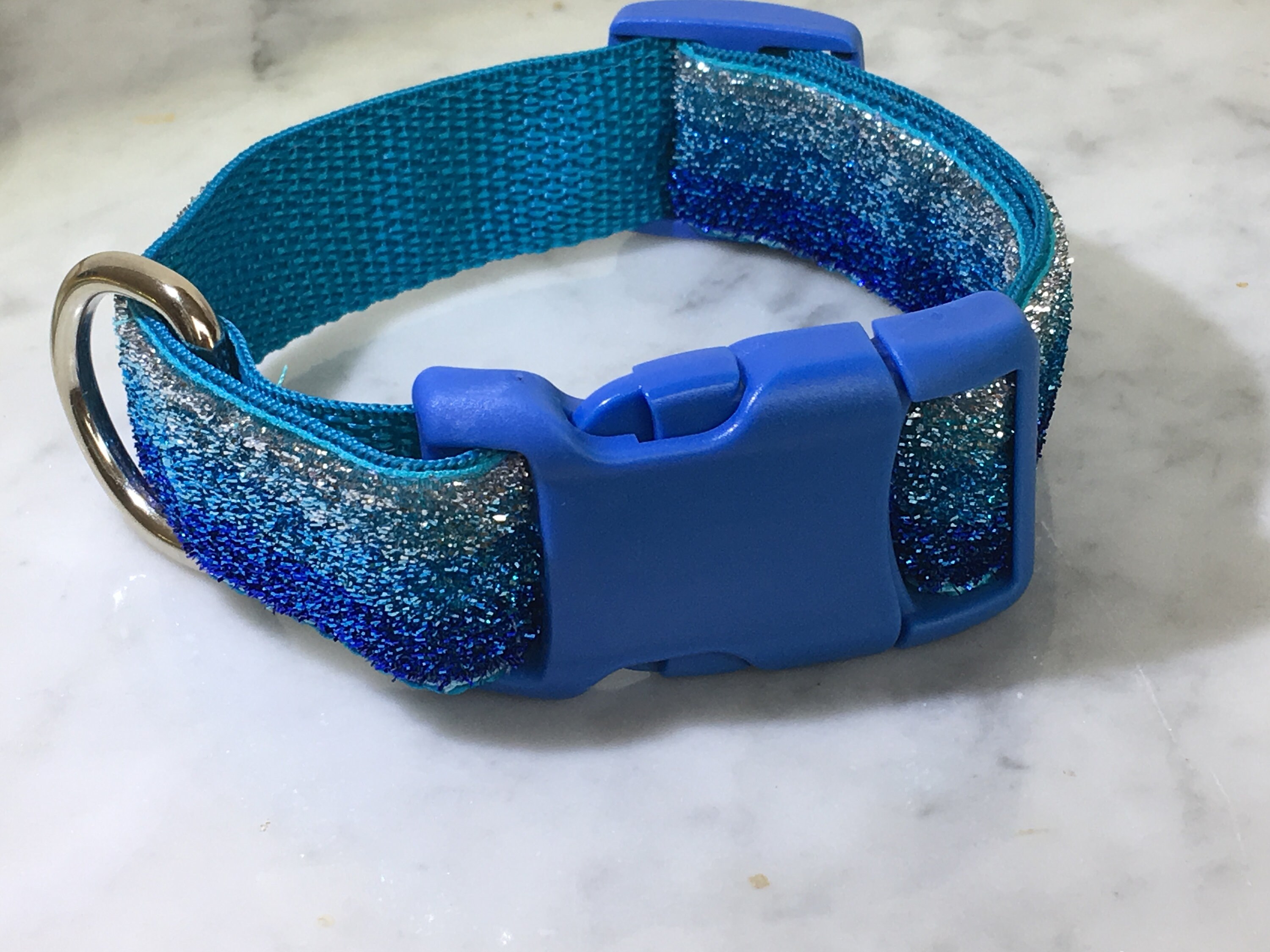 Blue Glitter Dog Collar Plastic Buckle Teal Nylon 1 Wide Etsy