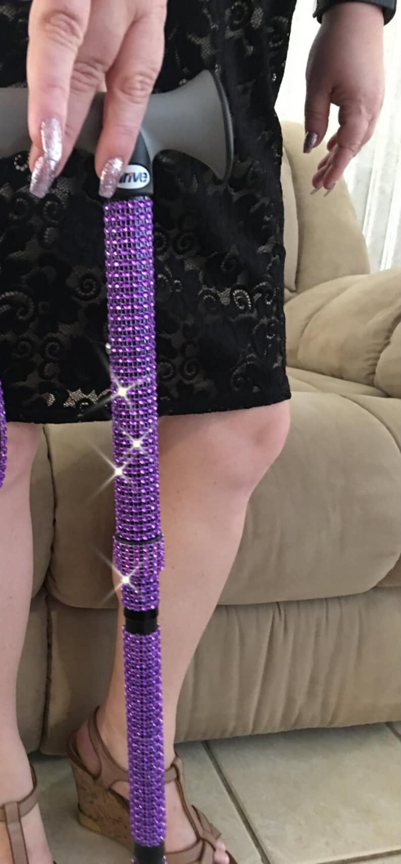 Purple Rhinestone Folding Cane Mobility Aid Sparkly Bling Multiple Sclerosis Balance Issues Post Surgery Gift Grandma Grandpa Mom Dad image 3