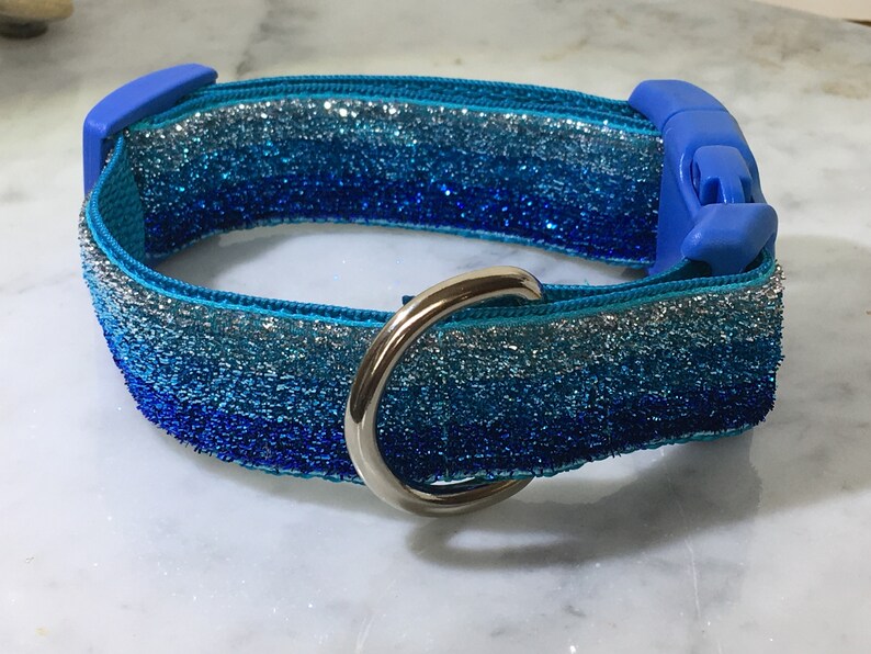 Blue Glitter Dog Collar Plastic Buckle Teal Nylon 1 Wide Etsy