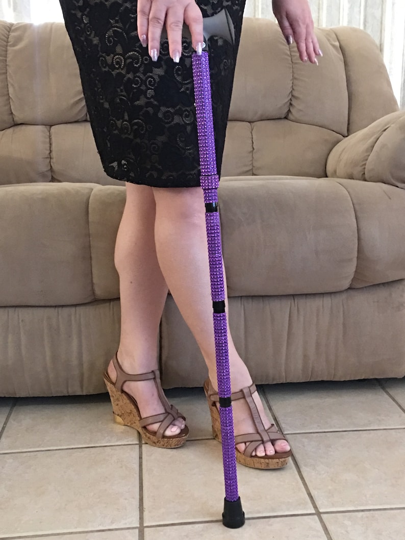 Purple Rhinestone Folding Cane Mobility Aid Sparkly Bling Multiple Sclerosis Balance Issues Post Surgery Gift Grandma Grandpa Mom Dad image 2