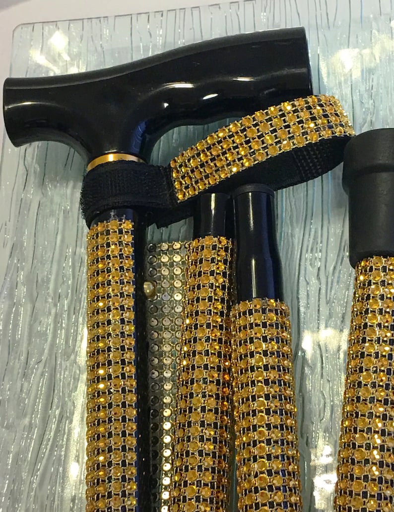 Gold Rhinestone Folding Walking Cane Makes a Great Gift Etsy