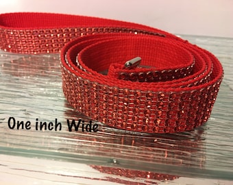 Red Bling Rhinestone Dog Leash Gift Pet Parent Girl Boy Diamond Sparkly Elegant Fancy Glamorous