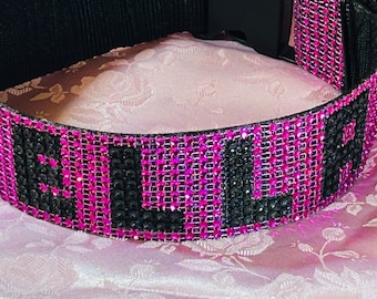 Rhinestone custom Dog collar with Name. 2" wide.  Adjustable.  Any colored Letters. Elegant.