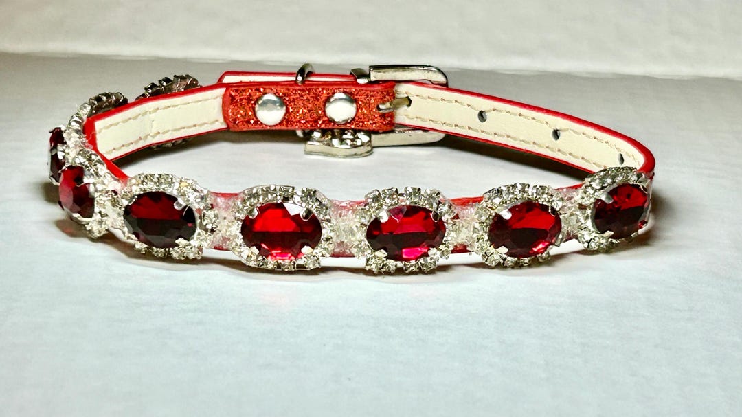 Ruby Dog Color Ruby Red Jewels: Small Dog Collar. Tongue and Buckle Closure. 1/2” Wide ...