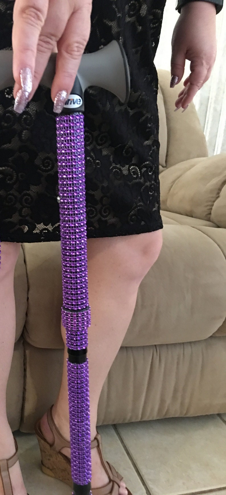 Purple Rhinestone Folding Cane Mobility Aid Sparkly Bling Multiple Sclerosis Balance Issues Post Surgery Gift Grandma Grandpa Mom Dad image 4