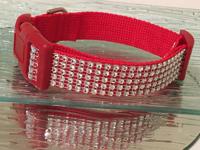 Silver Rhinestone Bling Dog Collars Red Nylon Sparkle Elegant Etsy