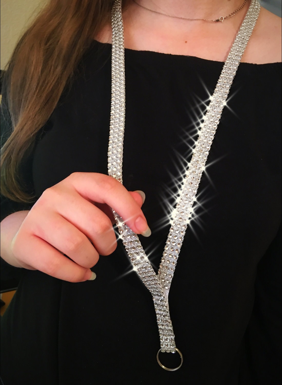 Silver Rhinestone Bling Sparkly Lanyard Keys Keychain ID Etsy