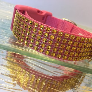 Gold Strass Bling Hundehalsband Pink Girly Kunststoff Schnellverschluss Schnalle verstellbar, Glam, Fancy