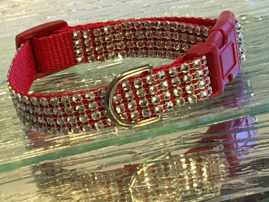 Silver Rhinestone Bling Puppy Dog Collars 3/4 Wide Red Etsy