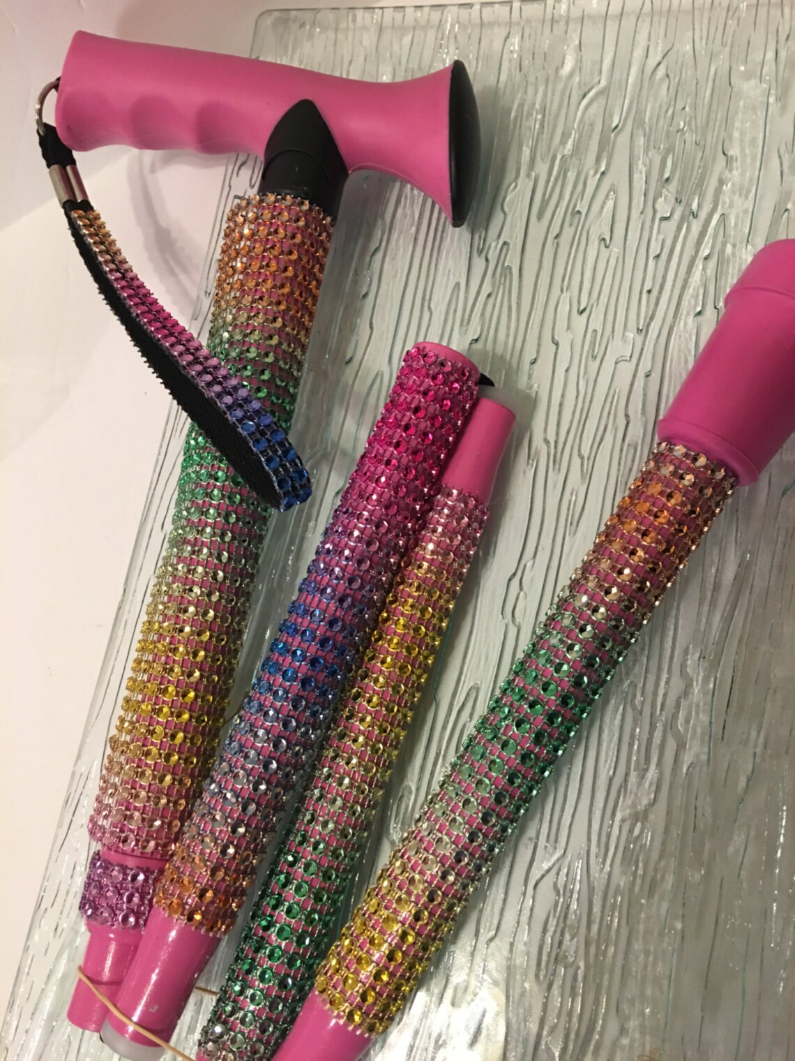 Rainbow Rhinestone Bling Folding Walking Cane Pink Sparkly Etsy