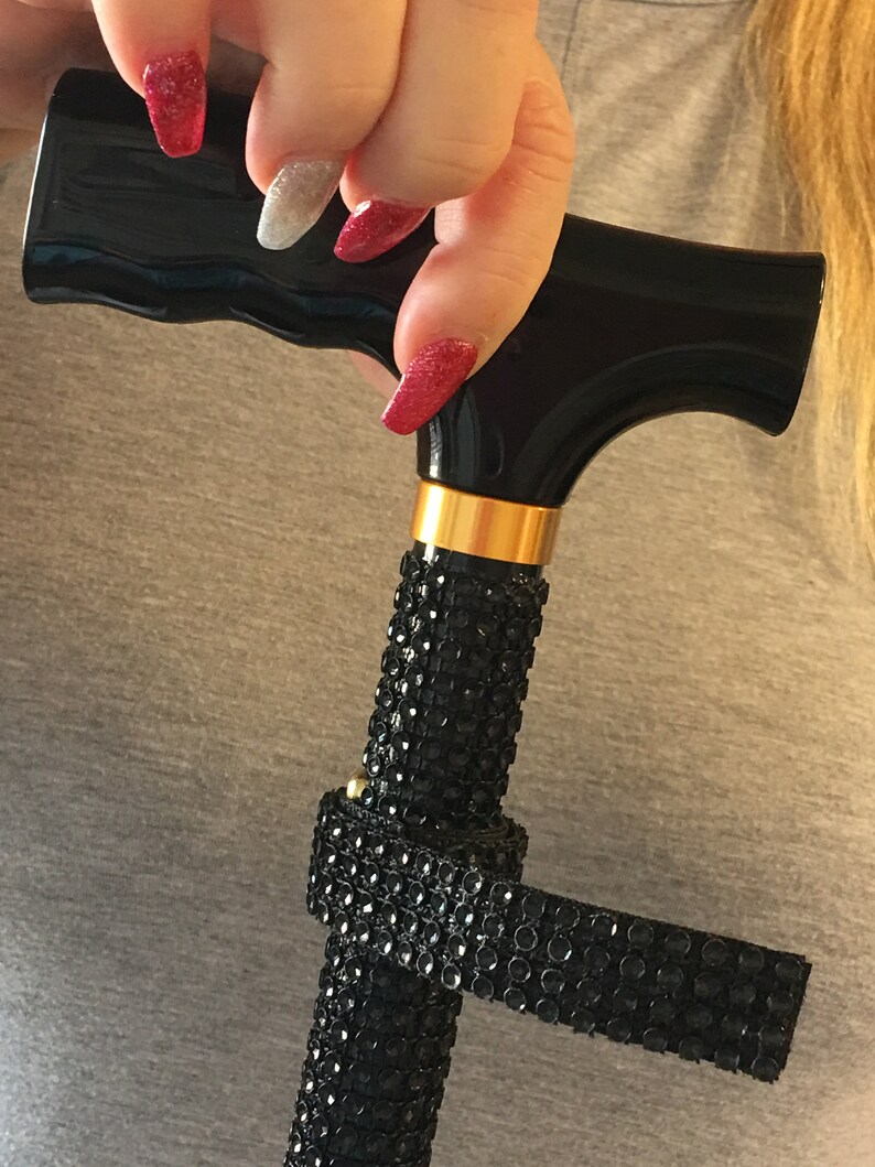 Black Faux Rhinestone Folding Walking Cane Bling Elegant Etsy