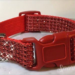 Red Rhinestone BLING big Dog Collar. 1.5&quot; wide. Red Nylon. Adjustable