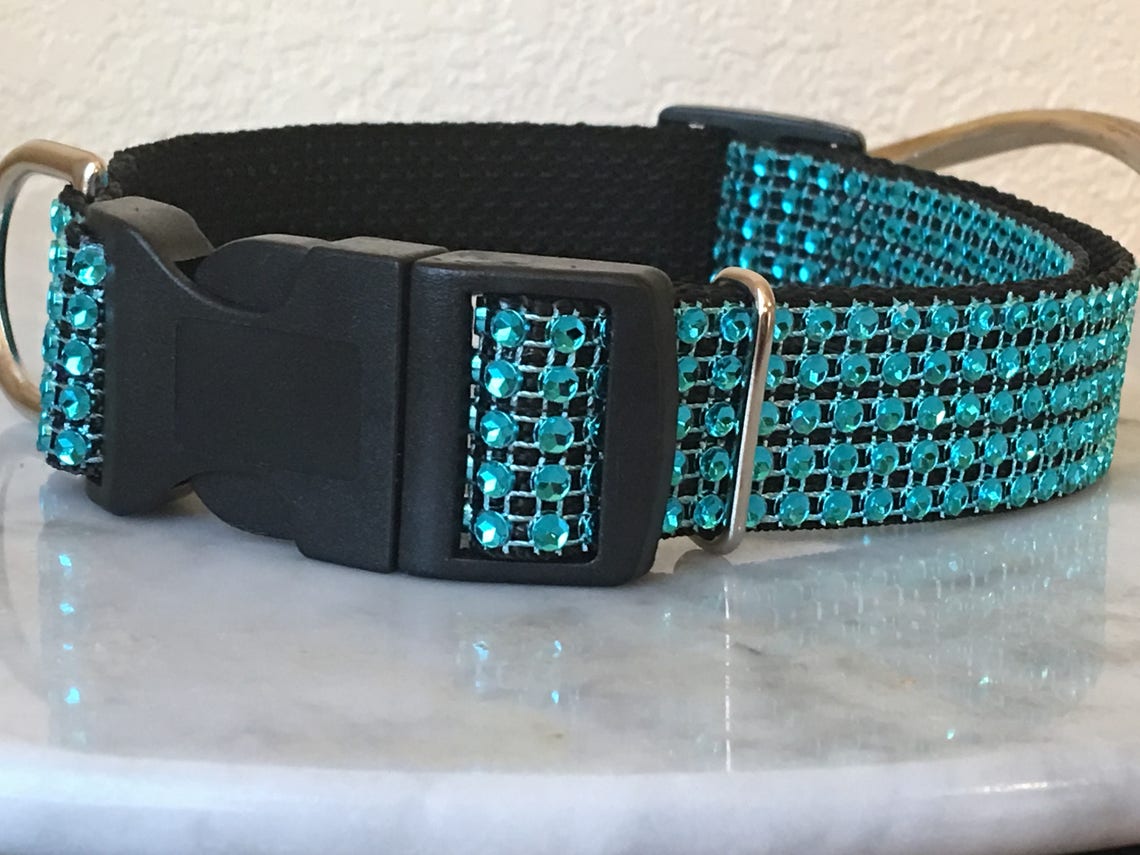 Turquoise Rhinestone Bling Big Dog Collar 2 Wide Very Etsy