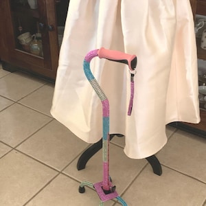 Pink Cancer Awareness Quad Cane, Adjustable Folding Walking Aid