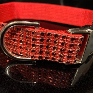 Red Rhinestone Dog Collar Metal Buckle Boy Girl Elegant Sparkle Red Nylon or cotton Gift Rescue Fancy Glam Adjustable