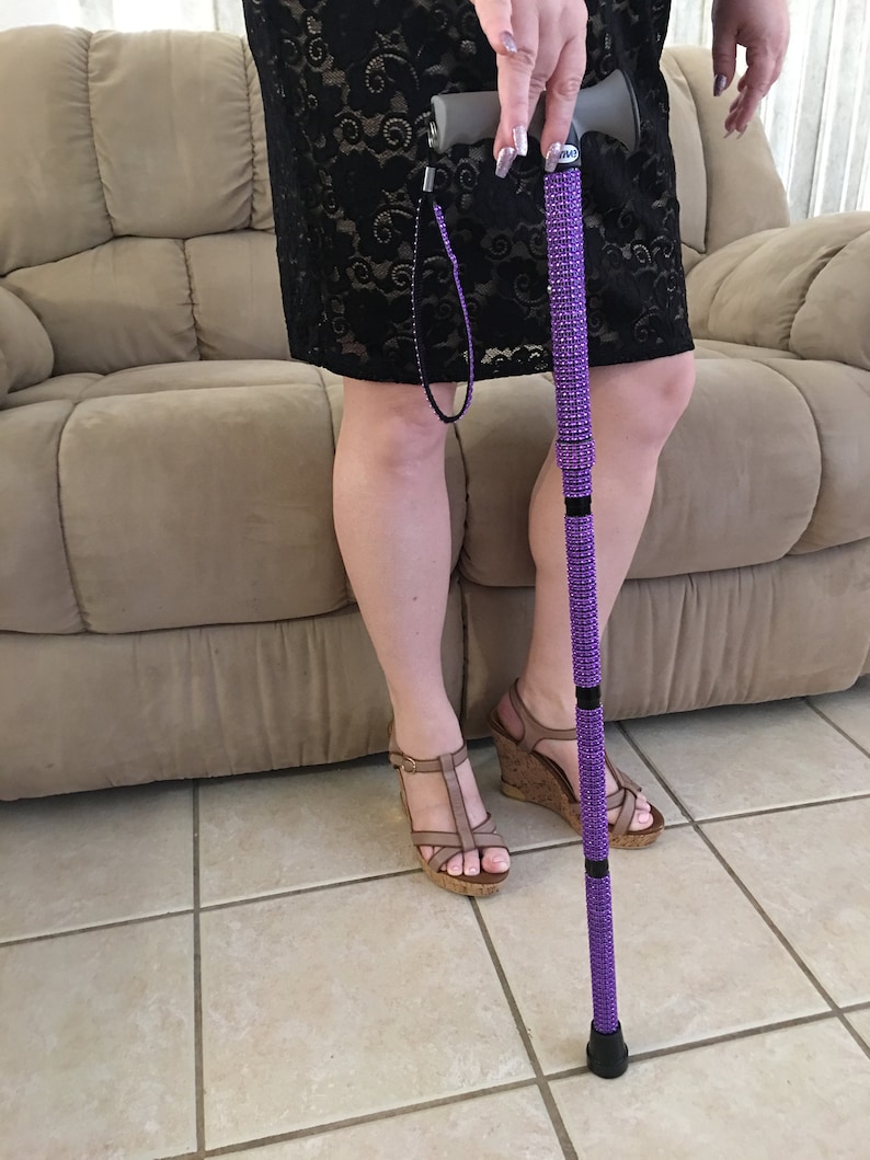 Purple Rhinestone Folding Cane Mobility Aid Sparkly Bling Multiple Sclerosis Balance Issues Post Surgery Gift Grandma Grandpa Mom Dad image 5