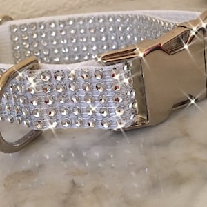 Silver bling Dog Collar. Sparkly, elegant. Machine Washable!!  Faux Rhinestone Dog Collar,  1&quot; Wide Dazzling, Diamante and Classy.