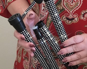 Silver Rhinestone Folding Walking Cane Bling Multiple Sclerosis Balance Issues Post Surgery Gift Mom Dad Grandpa Grandma Fancy Glam Sparkly