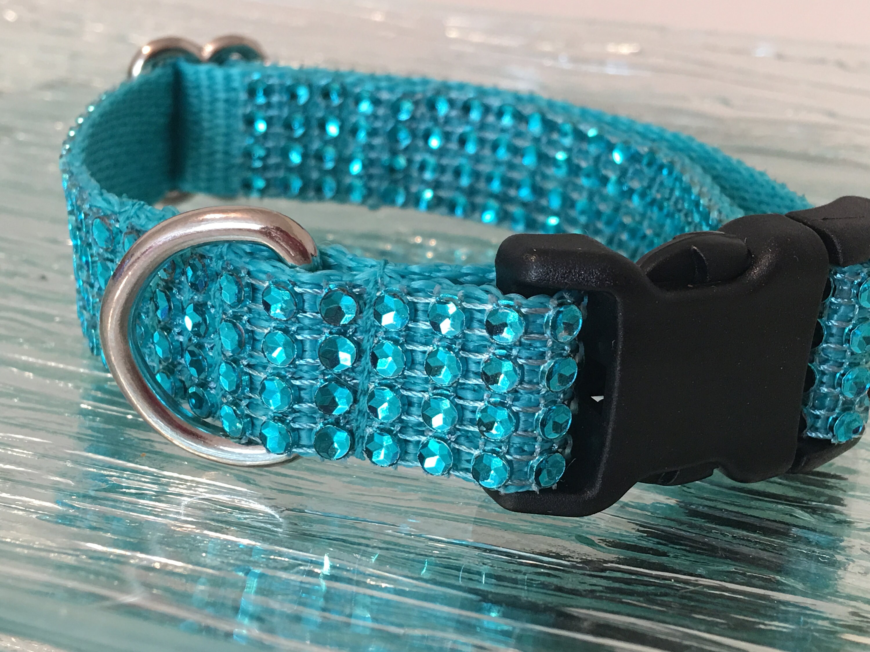 Turquoise Rhinestone BLING Dog Collar 1 Wide Teal Nylon Etsy