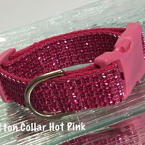 Rhinestone Dog Collar with hot pink Cotton backing and hot pink sparkling bling!  Elegant & Sparkling