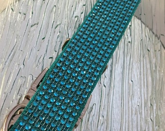 Turquoise Bling Dog Collar, Large Breed, 1.5" Wide