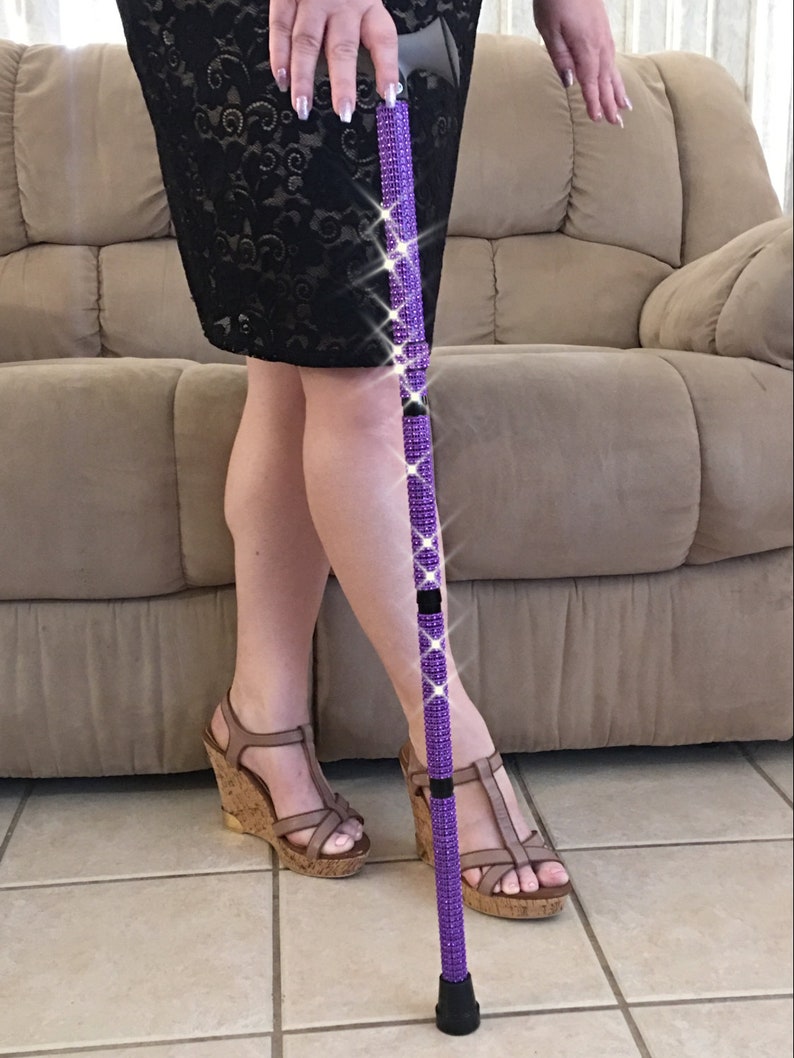 Purple Rhinestone Folding Cane Mobility Aid Sparkly Bling Multiple Sclerosis Balance Issues Post Surgery Gift Grandma Grandpa Mom Dad image 1