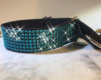 Bling Martingale Dog Collar 2" wide  Nylon whippet borzoi greyhound Train Control Diamond Crystal Glam