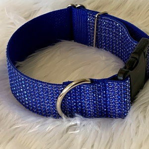 Royal Blue BLING on Royal blue nylon Dog Collars 2&quot; wide Big dog collar. Sparkly Crystal Diamond  Plastic Buckle Adjustable Girl Boy Gifts
