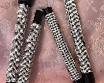 Bedazzled Rhinestone Folding Cane, Silver Gems, Elegant Walking Stick