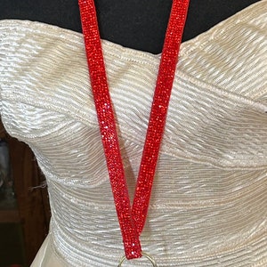 Red Rhinestone Lanyard: Faceted Glass Stones, Key ID Holder